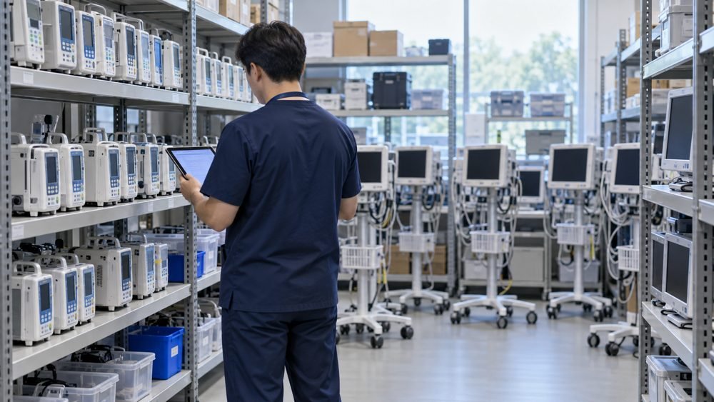 Ingeniería biomédica: control del inventario de bombas y monitores en un almacén hospitalario.